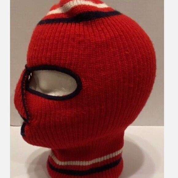 Vintage Avon Red Striped Knit Ski Mask Balaclava Full Face Robber 3 Hole - Picture 4 of 5